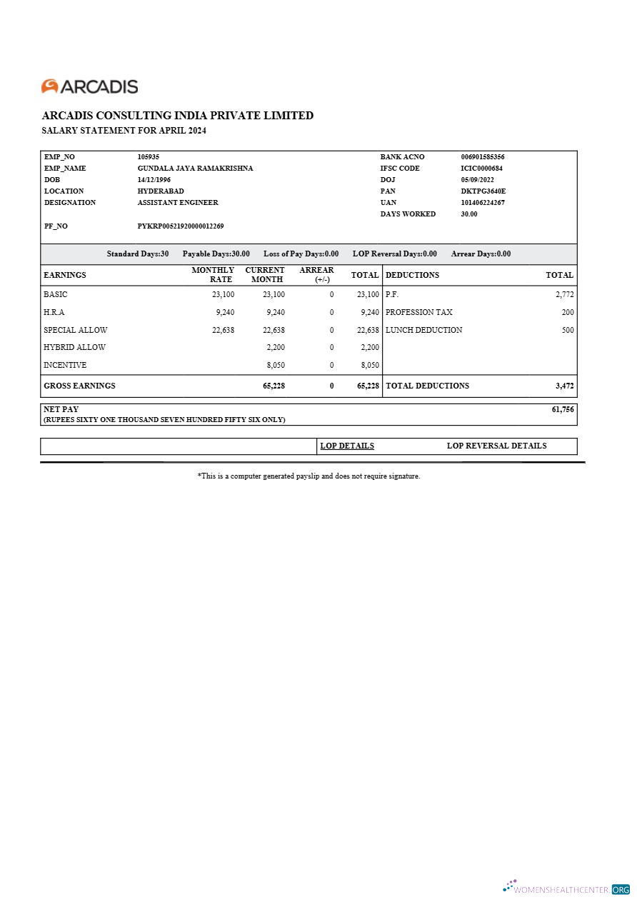 Download Arcadis Consulting India salary statement template in Word and PDF formats.pdf, 1 Photoshop template
